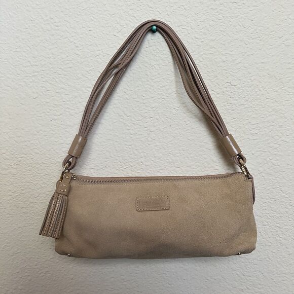 Kate Spade NY Beige Brown Suede Baguette Shoulder Bag Unique Multi Straps Boho - Picture 1 of 6
